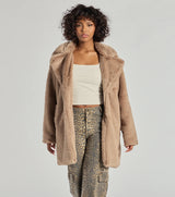 Streetwear Jacket – Luxe Layer Faux Fur Trench Coat front view
