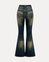 Baggy Streetwear Jeans – Baggy Denim Jeans – Regal Bloom Flare Jeans front view
