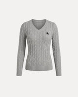 Oversized Knit Sweater – Oversized Knit Sweater – Cable Knit V-Neck Sweater front view