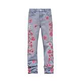 Baggy Streetwear Jeans – ROSES BLUE - DENIM front view