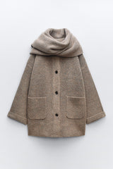 Oversized Knit Sweater – SHORT KNIT COAT WITH SCARF front view