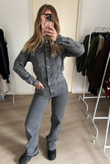 Baggy Streetwear Jeans – Denim Jumpsuit Stretch Grey front view