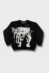 Oversized Knit Sweater – Oversized Knit Sweater – 'Telepathy' Graphic Knitted Sweater front view