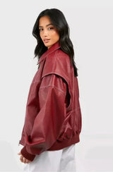 Streetwear Jacket – Leather Look Viral Bomber Jacket front view