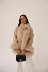 Streetwear Jacket – Fur Collar & Cuffs Cashmere Coat front view
