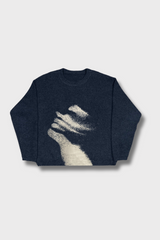 Oversized Knit Sweater – Oversized Knit Sweater – 'Distorted' Graphic Knitted Sweater front view
