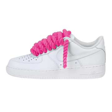 Nike Air Force 1 Low con lacci a corda rosa neon personalizzate