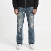 Washed Paint Splatter Flared Jeans